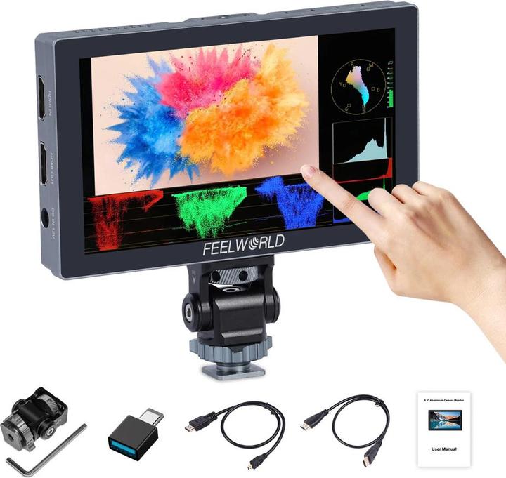 Immagine prodotto Feelworld P6X Monitor da campo per fotocamera DSLR da 5,5 pollici in alluminio Touch Screen 4K HDMI (5.50", 4K)
