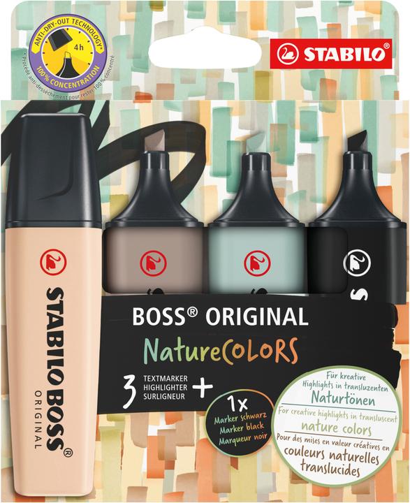 STABILO BOSS NATURE COLORS - evidenziatore (colore assortito, 5 mm, 4 x)