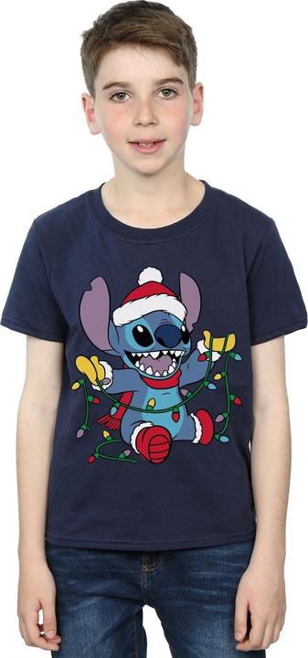 Actual product image Disney Boys Lilo And Stitch Christmas Lights T-Shirt (128)