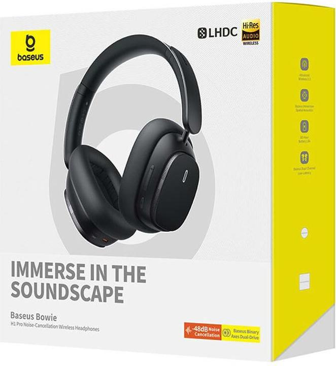 Actual product image Baseus Bowie H1 Wireless Headphones Bluetooth 5.2 (black) (ANC, 80 h, Wireless)