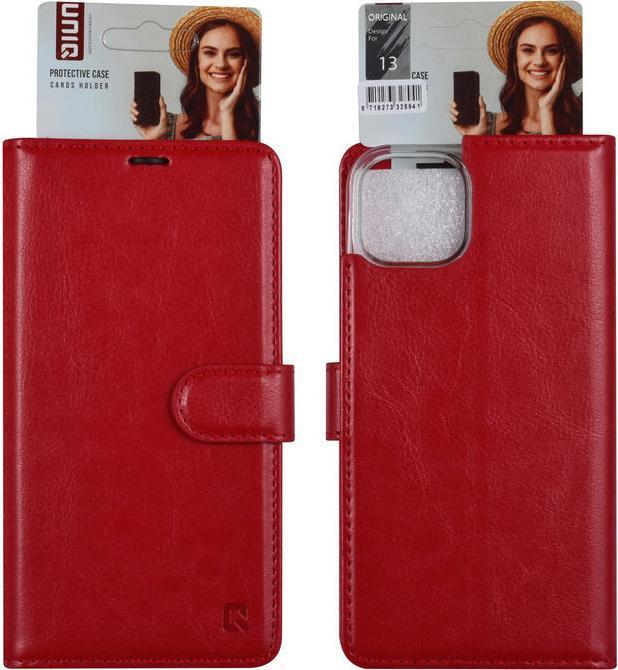 Produktbild UNIQ Accessory Hülle iPhone 13 - Book Case Kunstleder rot mit 3 Kartenfächer No.179.2 (Apple iPhone 13, Apple iPhone 16)