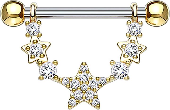 Image du produit Star Piercing Barbell 14k vergoldet Stern halbbogen mit Kristall (sans laiton, Acier chirurgical 316L)