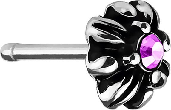 Produktbild Star Piercing Nasenstecker gerade silber Tribal Kreuz mit Kristall pink (Chirurgenstahl 316L, Messing)