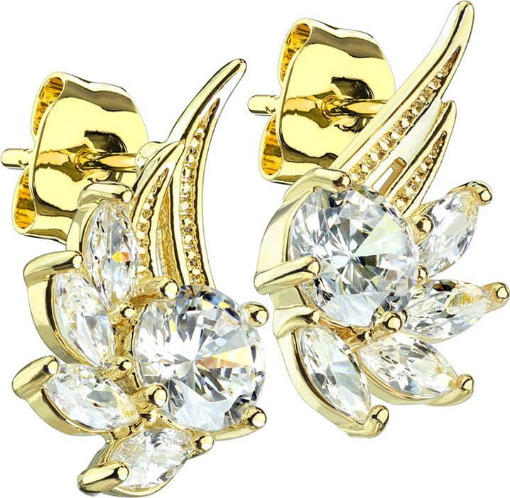 Star Piercing Ohrstecker 14k vergoldet Engelsflügel mit Kristall (Chirurgenstahl 316L, Messing)