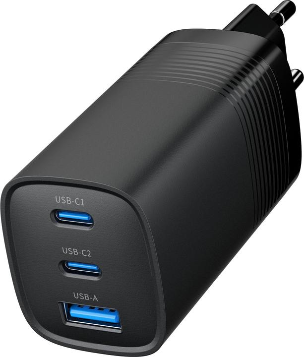Produktbild Gembird Power Delivery Charger 1xA 2xC GaN Black (65 W)