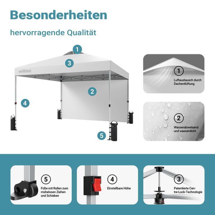 Actual product image Wiltec Pop up gazebo 3x3m white side section wheels garden gazebo folding gazebo (300 cm, 300 cm)