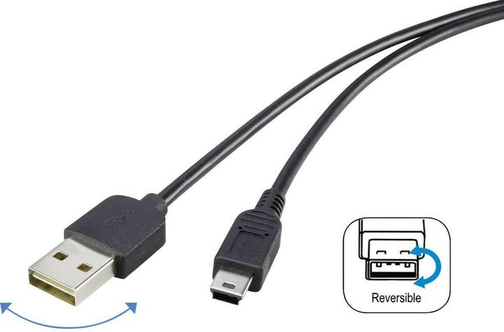 Image du produit Renkforce Câble de connexion USB 2 A/Mini-B de 1,8 m avec connecteur réversible - ne branchez plus jamais le (1.80 m, USB 2.0)