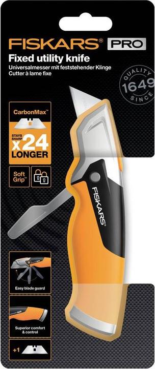 Produktbild Fiskars Universalmesser mit feststehender Klinge, Länge 18,2 cm, Rostfreier Stahl/Kunststoff, Schwar (Cutter)