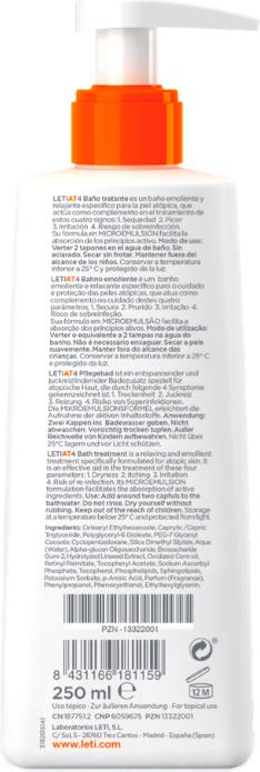 Immagine prodotto Leti AT4 Gel doccia e bagno - Detergente delicato e idratante per la pelle secca o soggetta a (Gel, 250 ml)