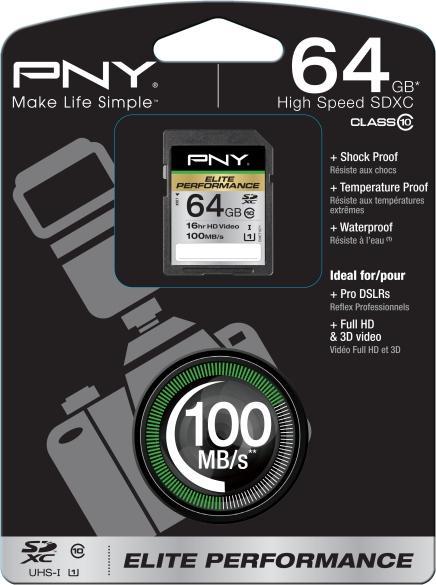 Produktbild PNY SDXC Card 64GB, Class 10, Elite Perf (64 GB, SDXC, U3, UHS-I)