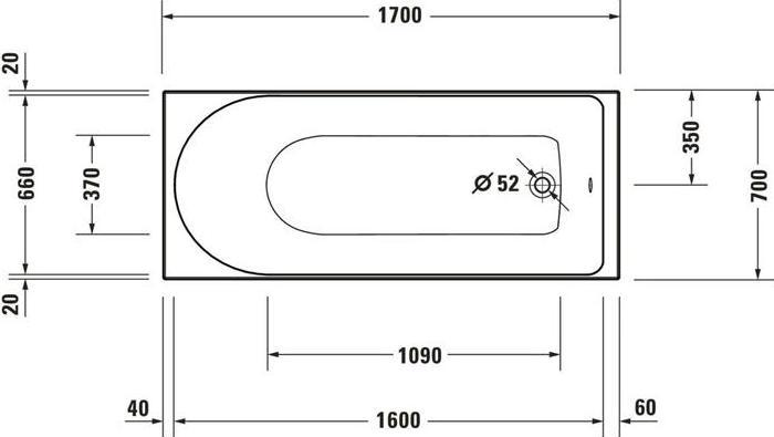 Actual product image Duravit Bathtub D-NEO built-in version 1 RS 1700x700mm white (140 l, 170 cm, 70 cm)