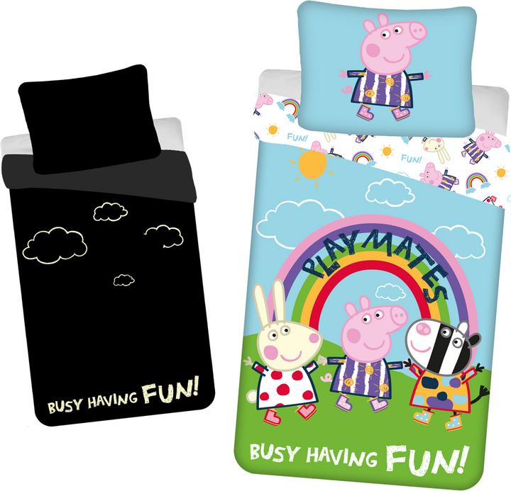 Actual product image Tinisu Peppa Pig Bettwäsche mit Leuchteffekt - 140x200 cm Wutz Kissen und Decke