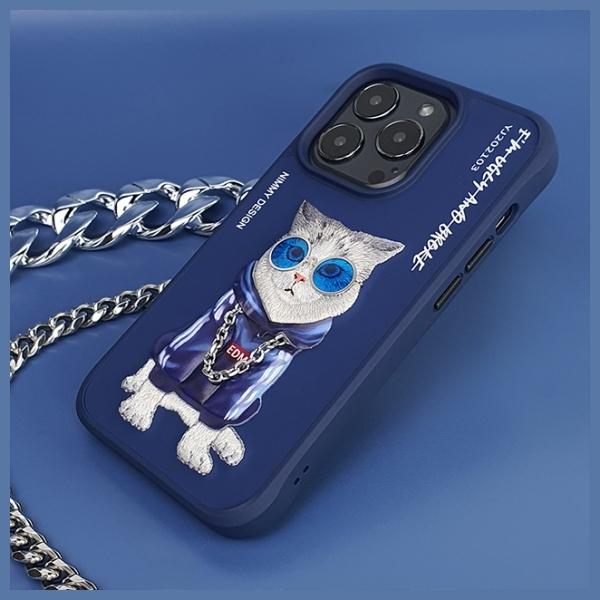 Produktbild Audi Nimmy case iPhone 15 Pro 6.1" blue Glasses Cool Cat (Apple iPhone 15 Pro)