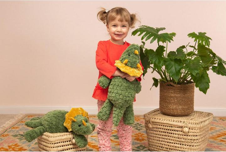 Actual product image Teddy Hermann 93943 - Dino Donnie, green, dinosaur soft toy, 48 cm, Herzekind (20 cm)
