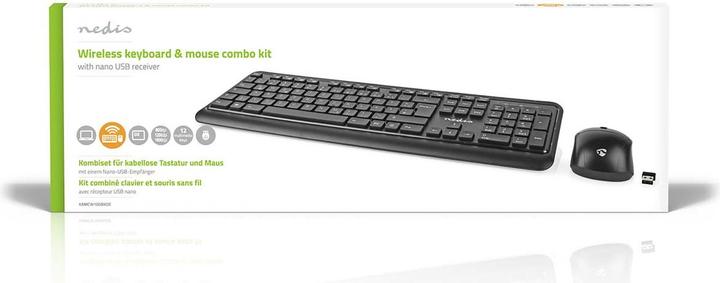 Actual product image Nedis KBMCW100BKDE Mouse and keyboard set Wireless mouse and keyboard connection: USB 800 / 1200 / 160 (DE, Wireless, Cable)