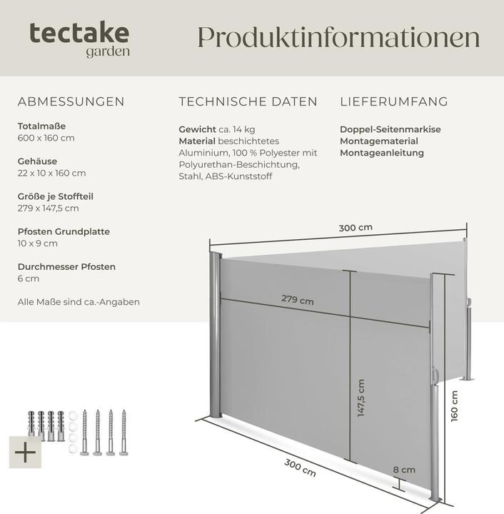 Produktbild tectake Doppel-Seitenmarkise (6 m)