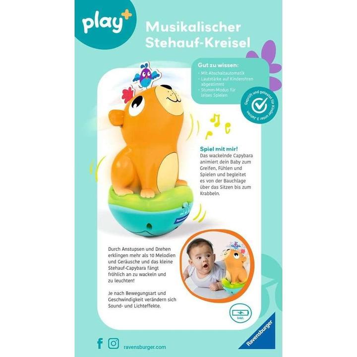 Produktbild Ravensburger 4874 play+ Musikalischer Stehauf-Kreisel: Capybara, Roly-Poly, Steh-auf-Männchen (Deutsch, Englisch, Französisch)