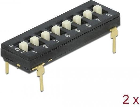 Actual product image Delock DIP-Switch Tri-State 8-digit 2,54mm pitch THT vertical black 2 pieces