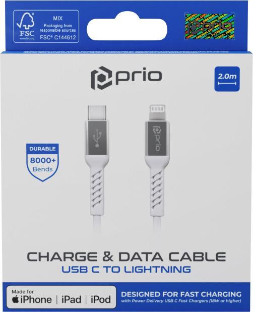 Actual product image prio Charge & Sync USB C to Lightning Mfi -certified 2 m white (2 m)