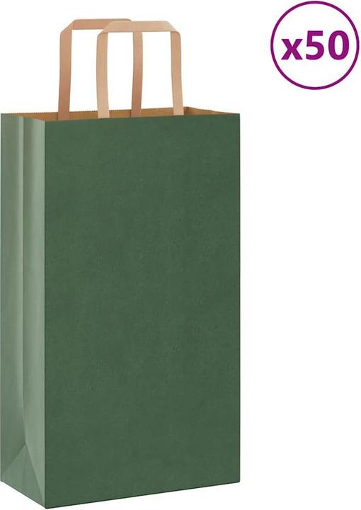 Immagine prodotto VidaXL Sacchetti di carta kraft 50 pezzi con maniglia verde 21x11x36 cm (Borsa da regalo, 50 x)