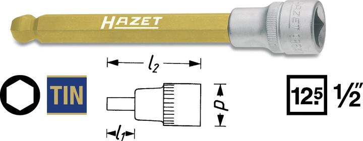 Produktbild HAZET Schraubendreher-Steckschlüsseleinsatz 986KK-5 ∙ Vierkant12,5 mm (1/2 Zoll) ∙ Innen Sechskant … (5 mm)