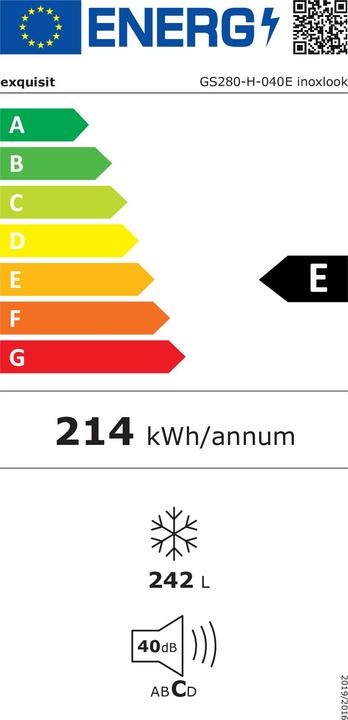 Energy Label Exquisit GS280-H-040E Freezer Freestanding E Stainless Steel (Stand-alone, 242 l)