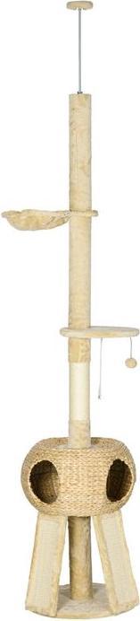 Produktbild Swisshandel24 Kratzbaum Deckenhoch, 225-255 cm mit Katzenhöhle, mit Spielball, Hängematte, bis 5 kg (255 cm, Braun+Beige)