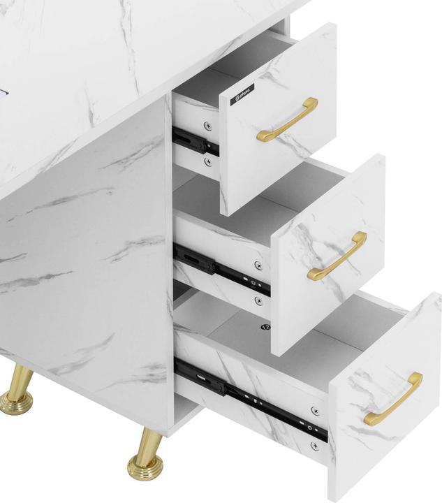 Actual product image Physa Nail Table - extraction system - marbled / golden - 3 drawers - hand rest