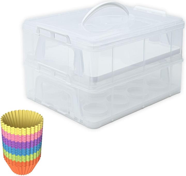 Produktbild Intirilife Muffin-Set: Kuchen Transportbox Weiss & Silikon Muffin Cupcakeformen