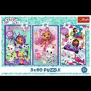 Actual product image Trefl Puzzle 3 x 80 – Gabby's Dollhouse (240 pieces)
