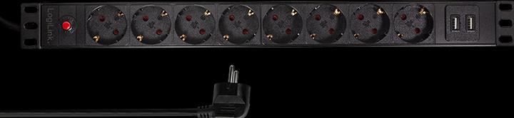Produktbild LogiLink Steckdosenleiste CEE7/3 + 2 USB, mit Ü-Schutz (8 x, CEE 7/3, 2 m)