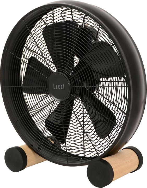 Actual product image EMZ Designer floor fan with wooden feet, HxWxD 480 x 460 x 190 mm, black. (53 dB)