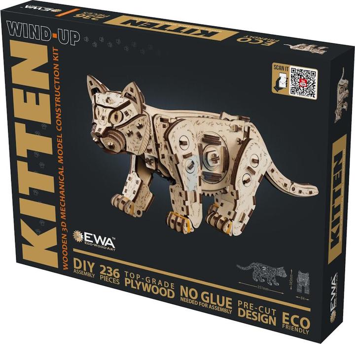 Actual product image Eco Wood Art Mechanical 3D wooden-puzzle - Kitten (natural wood)