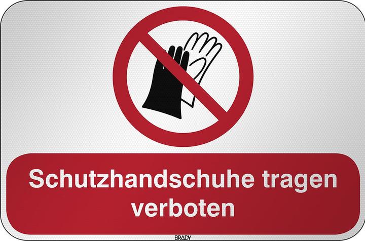 Produktbild Brady P/P028/DE231/RFL-590X390-1, ISO Sicherheitsschild - Schutzhandschuhe tragen verboten, Lamini