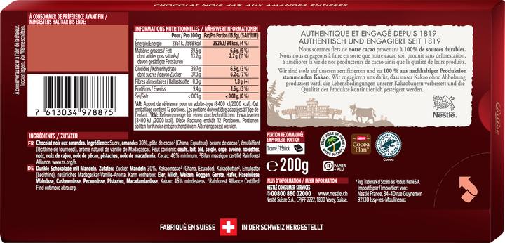 Produktbild Cailler Tafel Dunkle Schokolade mit Mandeln (200 g)