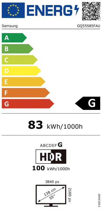 Label énergétique Samsung 55" OLED S85F 4K Vision AI Smart TV (2025) (55", OLED)