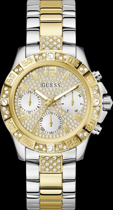 Guess P SLV CS W/ P GLD TOP PART W/ CRYS / SUN WHT GLITZ MF DL / P SLV & GLD BRCT Armbanduhr (Uhr mit Schmuckstein, Analoguhr, 40 mm)