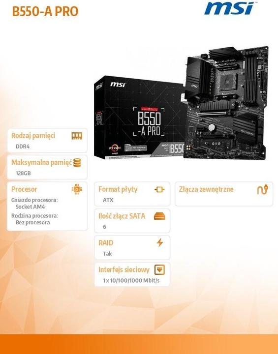 Produktbild MSI B550 A PRO (AM4, AMD B550, ATX)