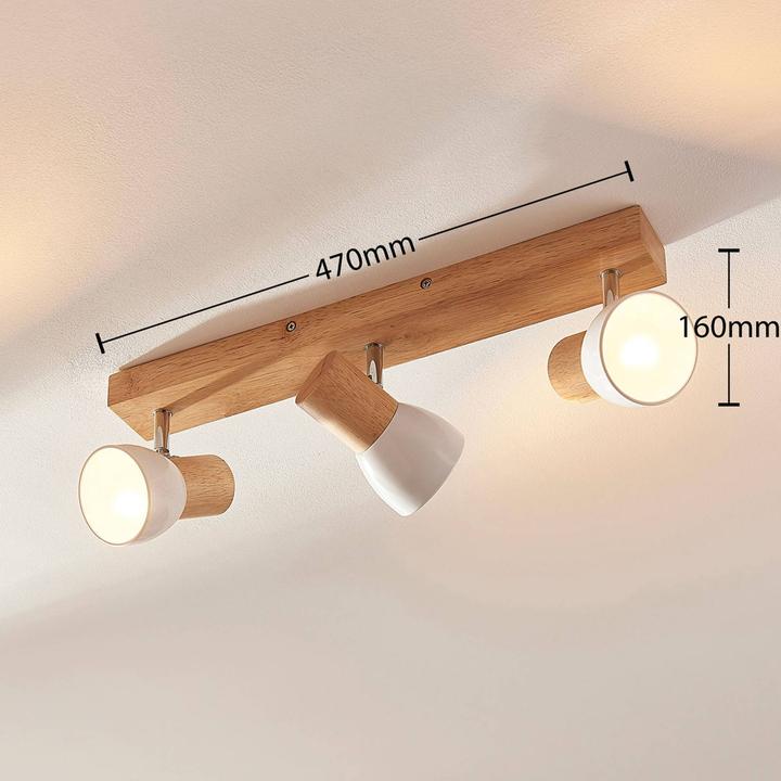 Image du produit Lindby Plafonnier en bois Thorin, à trois flammes (E14)
