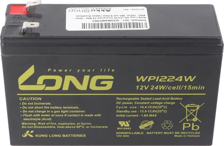 Produktbild Kung Long WP1224W Hochstrom F2 Blei-Vlies-Akku, 12Volt, 6Ah mit 6,3mm Faston Anschluss (12 V, 6 Ah)