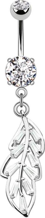 Star Piercing Banane silber mit zwei Kugeln Kristall silber Anhänger Prinzessblatt (Messing, Chirurgenstahl 316L)