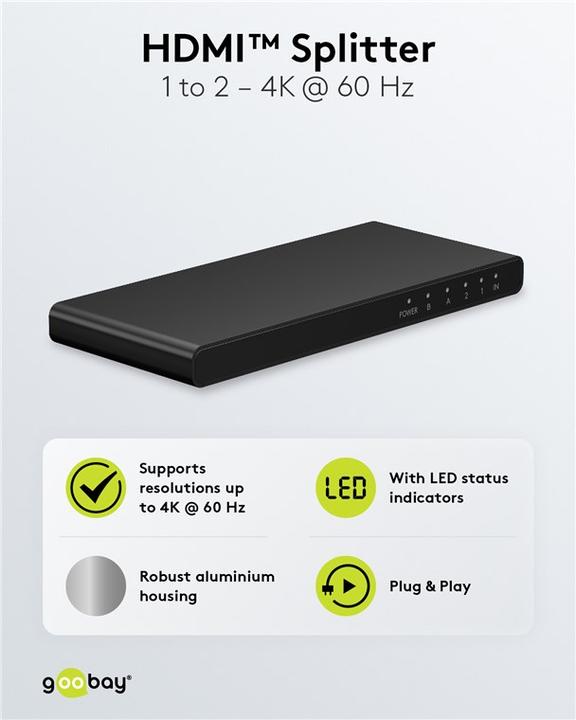 Actual product image Goobay HDMI Splitter 1 to 2 4K @ 60 Hz