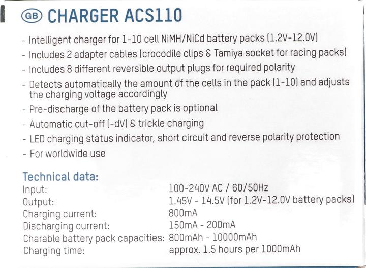 Immagine prodotto AccuCell Caricabatterie ACS 110 NiCd, NiMH per batterie da 1,2 Volt a 12 Volt