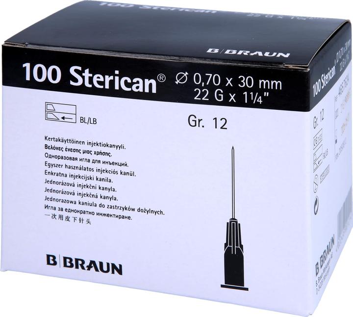 Actual product image B.Braun Needle 22G 0.70 x 30mm black Luer, 100 pieces