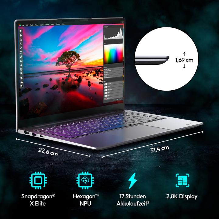 Actual product image Medion SPRCHRGD14 S1 ELITE 62636 - 14" 2,8K, Snapdragon X Elite X1E-78-100, 32GB RAM, 1TB SSD, Windo (14", Snapdragon X Elite X1E-78-100, 32.77 GB, 1000 GB)