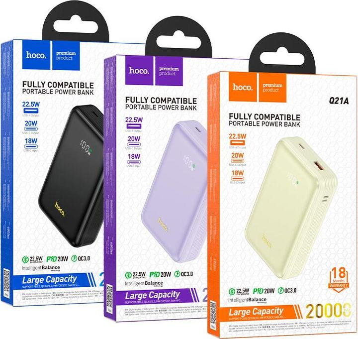 Produktbild Hoco Q21A Powerbank 20000mAh, Schwarz - Hochleistungs-Powerbank für Smartphone und Tablet (20000 mAh)