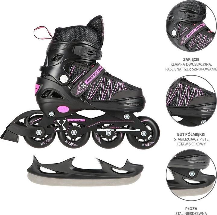 Produktbild Nils Rollschuhe/Hockeyskates Extreme NH11912 schwarz-pink - PU70 mm/82A (S 31-34) (31)