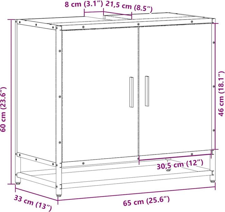 Produktbild VidaXL Waschbeckenunterschrank (65 x 33 x 60 cm)