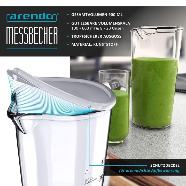 Actual product image Arendo Hand blender 1000W & 600ml measuring jug, stainless steel, hand blender, turbo button, detachable