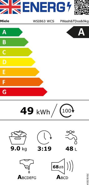 Energie-Label Miele WSI 863 WCS - Wasmachine - PowerWash 2.0 & TwinDos (9 kg, Rechts)